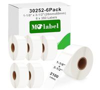 Molabel Address & Barcode Labels Compatible with DYMO 30252 (1-1/8" x 3-1/2") [6 Rolls/2100 Labels] Compatible with DYMO Labelwriter 450, 4XL & Zebra Desktop Printers