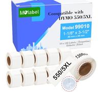 Molabel Standard Address Labels 99010 - 10 Rolls (with RFID Chip) for Dymo S0722370 99010 - 28 mm x 89 mm, Compatible with Dymo LabelWriter 550 Printers - 130 Labels per Roll.