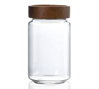 MOLADRI 24 oz/710 ml Glass Jar with Airtight Wooden Screw Top Lid, Clear Stackable Food Storage Canister, Medium Cute Decorative Glass Container for Coffee, Candy, Cookie, Sugar, Oatmeal, Salt, Spice