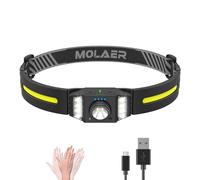 MOLAER Headlamp Rechargeable, 270° Wide Beam Bright LED Head Lamp with Motion Sensor for Adults, Lightweight, Weatherproof, White Red Light Source Headlight Flashlight for Outdoor Camping Running