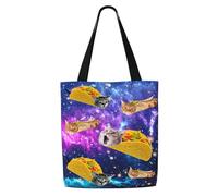 MOLAIGIN Canvas Tote Bag Aesthetic For Women, Reusable Tote Shoulder Bags For Vacation, Shopping, Work, Grocery, Blue Purple Galaxy Cat Taco, One Size