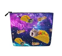 MOLAIGIN Cosmetic Bag For Women, Travel Makeup Bag, Toiletry Zipper Bag, Large Capacity Aesthetic Cases, Blue Purple Galaxy Cat Taco, One Size