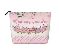 MOLAIGIN Cosmetic Bag For Women, Travel Makeup Bag, Toiletry Zipper Bag, Large Capacity Aesthetic Cases, Prayers Religious Inspirational Positive Thoughts And Quotes Pink Rose Butterfly, One Size