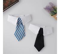 Molain 2 Pcs Cat & Dog Bow Tie, Adjustable Bowties for Puppy & Cat, Party Formal Neck Ties, 30cm/11.8in, Black+Blue Stripe