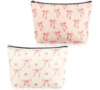 Molain 2 PCS Coquette Preppy Pink Bow Makeup Bag, Aesthetic Cosmetic Pouch Funky Pouch Gift and Toiletry Bag Trendy Gift for Women