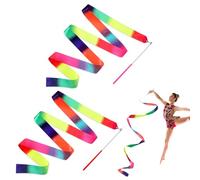 Molain 2 Pcs Dance Ribbons 78.7 Inch Sparkling Gymnastic Ribbons with Twirling Rod Ribbon Sticks Glitter Dancing Streamers Gymnastics Equipment for Talent Shows, Gym, Training, Circus, Dance(Rainbow)
