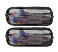 Molain 2 Pcs Mesh Makeup Brush Bag, Clear Travel Makeup Brush Holder Portable Mesh Travel Toiletry Bag with Zipper Cosmetics Brushes Organizer Bags for Home Travel Black (8.6 X 3.9 Inch)