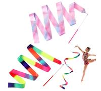 Molain 2 Pcs Rhythmic Dance Ribbons, 78.7 Inch Gymnastics Ribbon Dancer Wand Dancing Ribbon Streamers for Kids, Rainbow Ribbons for Artistic Dancing Gymnastics Circus Carnival Shows(Pink)