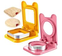 Molain 2 PCS Uncrustable Sandwich Maker, Sandwich Cutters for Kids Lunch, Circle and Square Shaped Crustless Sandwichs Cutter and Sealer Lunchbox Accessories for Kids Breakfast (Yellow & Pink)