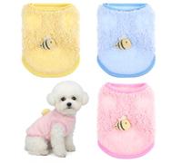 Molain 3 Pack XXS Teacup Dog Cat Clothes for Chihuahua Yorkie, Bee Pattern Kitten Clothes Winter Warm Fleece Puppy Pet Clothes Sweater Shirt Vest for Mini Newborn Extra Small Dogs(XXS)