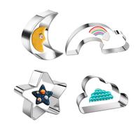 Molain 4 Pcs Cookie Cutters Shapes Baking Set, Moon Cloud Rainbow Star Shape Biscuit Stainless Steel Metal Molds Cutters for Kitchen Baking Birthday Christmas Valentine's Day Small Cookie Cutters