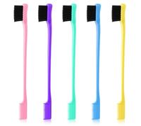 Molain 5 Pcs Double Sided Edge Control Hair Brush Comb, Hair Edge Brush for Woman Smooth Comb Grooming Hair Styling Edge Back Brushing, Colorful (5 Colors)