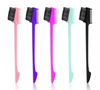 Molain 5 Pcs Hair Edge Control Brush, Double Sided Edges Brush, Teasing Hair Brushes Rat Tail Comb, Plastic Bristle HairBrush, Edge Control Brushes, for Home, Hairdressers