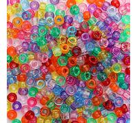 Molain 500 Glitter Pony Beads Mix, 6 x 9mm Multicolor Bracelet Beads, Bead for Hair Braids, Plastic Bead for Arts Crafts Hair braiding Jewelry Decorations (Transparent)
