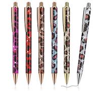Molain 6 Pcs Bling Sparkly Metal Pens, Retractable Ballpoint Cute Glitter 1.0mm Black Ink Fine Point Gift Writing Journaling for Kids Students Teachers Drawing Gift(Leopard Pattern)