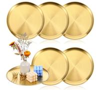 Molain 6 Pcs Gold Serving Trays, 12 Inch Stainless Steel Round Decorative Serving Table Food Circle Tray for Coffee Bar Home Bathroom Candle Wedding Party Makeup Organizer Perfume Countertop