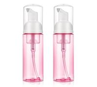 Molain 60 ml/2 oz Foam Pump Bottle Dispenser, 2Pcs Travel Clear Plastic Refillable Pump Containers for Hand Soap, Face Wash, Lash Shampoo, Skin Care (Pink)