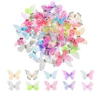 Molain 60Pcs Organza 3D Butterfly for Crafts, Colorful 2 Layers Butterfly Appliques Butterfly Wall Decor DIY Butterfly Ornament Decorative Butterflies for Craft Wedding Decoration, 10 Styles