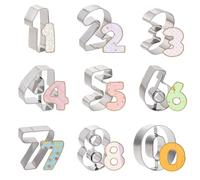 Molain 9 Pcs Number Cookie Cutters Set, Birthday Numbers 0-8(6 Reverses to 9), Stainless Steel Cookie Cutters for Baking, Number Shaped Baking Tool for Birthday Homemaking Biscuits, Cookie, Dough