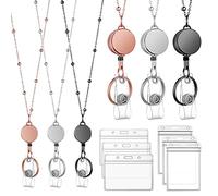 Molain 9Pcs/Set Retractable Badge Reel Lanyard with ID Holder, Stainless Steel Necklace Lanyard with Transparent Card Holder and Keychain, Badge Holders for Women Teachers Nurse Students