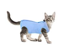 Molain Cat Professional Recovery Suit - Abdominal Wounds or Skin Diseases After Surgery E-Collar Alternative Anti Licking Pajama Suit for Kittens (Blue, L Size)