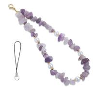 Molain Handmade Beaded Phone Charm Wrist Strap, Purple Crystal Lanyard for Camera Keychain Decor