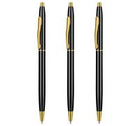 Molain Metal Ballpoint Pens, 3 Pack Slim Stainless Steel Metallic Retractable Pens Black Ink Gold Pen Nice Gift for Business Office Students Teachers Wedding Christmas (Black) 545867-SALZZ-C