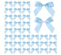 Molain Satin Ribbon Bows - 50pcs Self-Adhesive Mini Bows, 7.5cm, Double-Sided Tape, Perfect for Craft, Sewing, Scrapbooking, Wedding & Gift Wrapping (Blue)