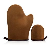 Molain Self Tanning Mitt Applicator, 2 Pack Sunless Tan Mitt with Thumb Velvet Double-Sided Tanning Gloves Reusable Prevent Stained Hands Tanner Mitten Set For a Flawless Look (Brown)