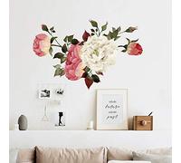 MOLANCIA Floral Wall Decals, Peony Flowers Wall Stickers, Colorful Peony Rose Wall Art Murals, Peony Wall Posters, Removable Peel and Stick Floral Wallpaper for Girls Bedroom Kids Living Room Decor