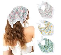 Molans 3Pcs Hair Bandanas for Women, Floral Hair Scarf, Chiffon Daisy Head Scarf Kerchief for Girls(Pastoral Floral Yellow/Pink/Blue)