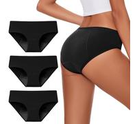Molasus Period Underwear for Women Washable Incontinence Pants High Absorbency Protective Menstrual Knickers Ladies Postpartum Bladder Control Leakproof Cotton Briefs Multipack Black 3XL