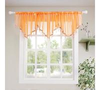 Molaxhome Lace Valance Swag Curtain 51 Inch Scalloped Sheer Curtain Panels with Crystal Beads - Rod Pocket Farmhouse Window Treatment for Kitchen Bedroom 1pc Boho Chic Drape Decor Orange