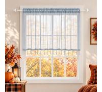 Molaxhome Lace Valances for Windows Swag Sheer Curtain Valance for Kitchen | Crystal Beads,Rod Pocket,Light-filtering,Breathable,Window Treatment,for Living Room,Chic Decor,Grey,W54 x L24 Inch