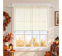 Molaxhome Lace Valances for Windows Swag Sheer Curtain Valance for Kitchen | Crystal Beads,Rod Pocket,Light-filtering,Breathable,Window Treatment,for Living Room,Chic Decor,Beige,W54 x L24 Inch