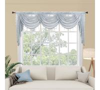 Molaxhome Lace Window Valance Swag Victorian Gothic Style, Sheer Embroidered Floral Curtains with Tassels Rod Pocket, Grey W98.4 x L41.3 Inches