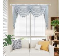 Molaxhome Lace Window Valance Swag Victorian Gothic Style, Sheer Embroidered Floral Curtains with Tassels Rod Pocket, Grey W59 x L41.3 Inches