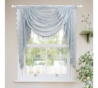 Molaxhome Lace Window Valance Swag Victorian Gothic Style, Sheer Embroidered Floral Curtains with Tassels Rod Pocket, Grey W39.4 x L41.3 Inches