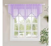 Molaxhome Swag Curtain Scalloped Curtain Valance Drape Sheer Lace Panel 1pc | 51 inch Length,Rod Pocket,Hanging Crystal Beads,Kitchen Valance,Bedroom Valance,Window Treatments,Purple,51Wx23L inch