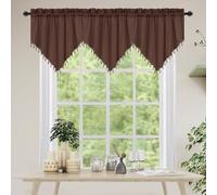 Molaxhome Valance Swag Curtain 51 Inch Scalloped Cloth Curtain Panels with Crystal Beads - Rod Pocket Farmhouse Window Treatment for Kitchen Bedroom 1pc Boho Chic Drape Decor 021Coffee