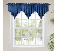 Molaxhome Valance Swag Curtain 51 Inch Scalloped Cloth Curtain Panels with Crystal Beads - Rod Pocket Farmhouse Window Treatment for Kitchen Bedroom 1pc Boho Chic Drape Decor 021Navy