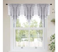 Molaxhome Valance Swag Curtain 51 Inch Scalloped Sequin Curtain Panels with Crystal Beads - Rod Pocket Farmhouse Window Treatment for Kitchen Bedroom 1pc Boho Chic Drape Decor 022Silver