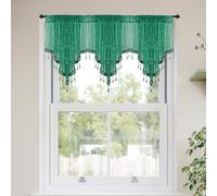 Molaxhome Valance Swag Curtain 51 Inch Scalloped Sequin Curtain Panels with Crystal Beads - Rod Pocket Farmhouse Window Treatment for Kitchen Bedroom 1pc Boho Chic Drape Decor 022Green