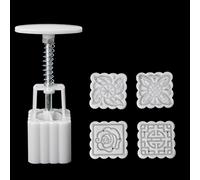 Mold Set with 4 Interchangeable Pattern Stamps | Manual Hand Press, Square Forming Cavity, Four Decorative Pattern Options for Varied Chinese Pastry Presentation