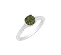 Moldavite and Cubic Zirconia 925 Sterling Silver Ring Prong Set Two Round Faceted Green Gemstones Handmade Jewelry Gift for Women or Men Q1/2, 58(18.5)