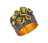 Moldavite Cubic Zirconia Ring 7x5mm 7x4.5mm 3mm Rectangle Round Faceted Green Bezel Set 925 Sterling Silver Handmade Jewelry O1/2, 56(17.80)