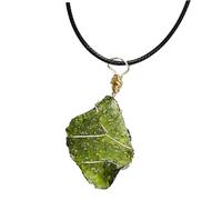 Moldavite Necklace, Exquisite Dark Green Irregular Shape Moldavite Crystal Pendant Necklace with Rope, Rough Crystal Energy Stone Favor for Men Women
