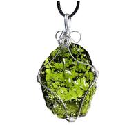 Moldavite Necklace with Rope, Wire Wrapped Glass Moldavite Crystal Necklace, Healing Meteorite Rock for Women Men