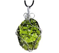 Moldavite Necklace with Rope, Wire Wrapped Glass Moldavite Crystal Necklace, Meteorite Rock for Women Men Space Jewelry