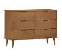 MOLDE Brown Drawer Cabinet Solid Pine Wood 113 x 40 x 80 cm with 6 Drawers UV Painted Surface Storage Chest of Drawers for Living Room, Bedroom, Office, Hallway, Dining Room